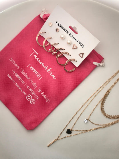 Gold Heart Necklace Combo - 2
