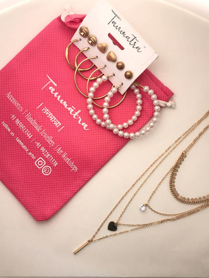 Gold Heart Necklace Combo - 4