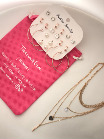 Gold Heart Necklace Combo - 5