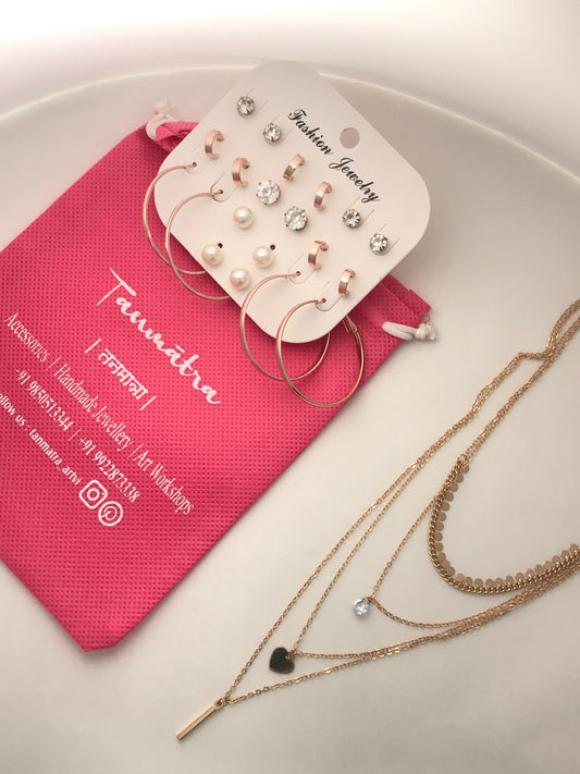 Gold Heart Necklace Combo - 5