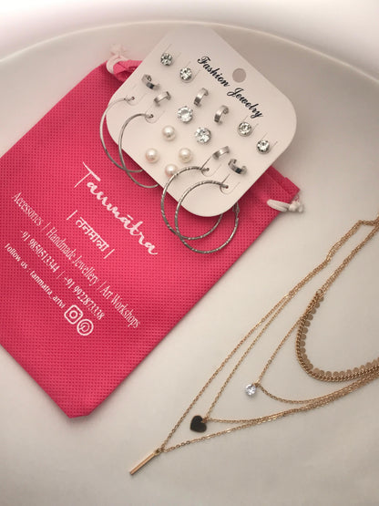 Gold Heart Necklace Combo - 7