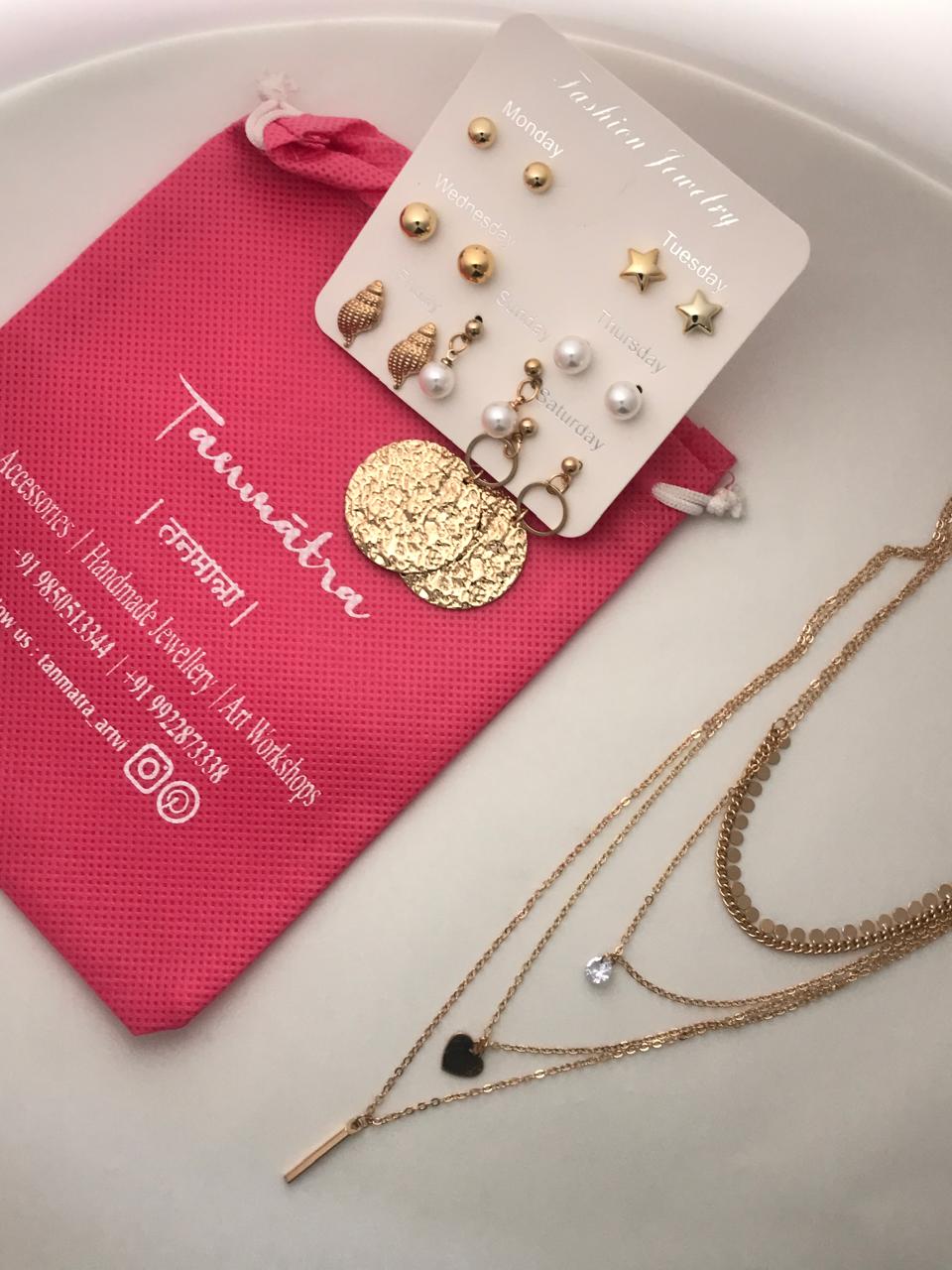 Gold Heart Necklace Combo - 8