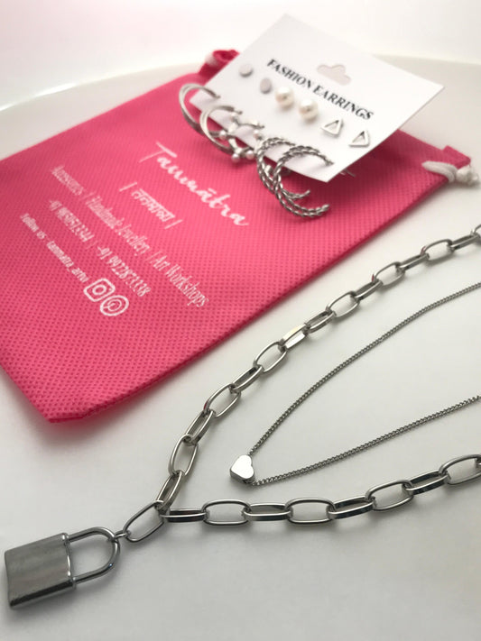 Silver Chain Necklace Combo - 4