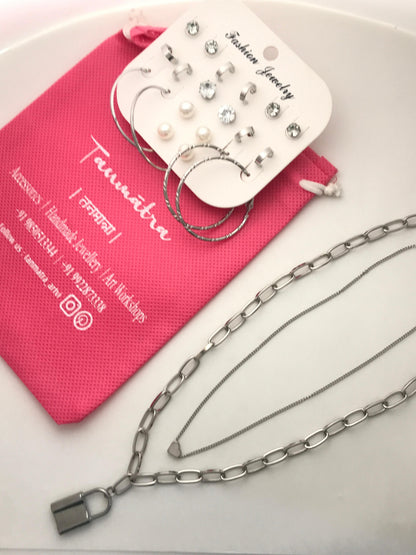 Silver Chain Necklace Combo - 8
