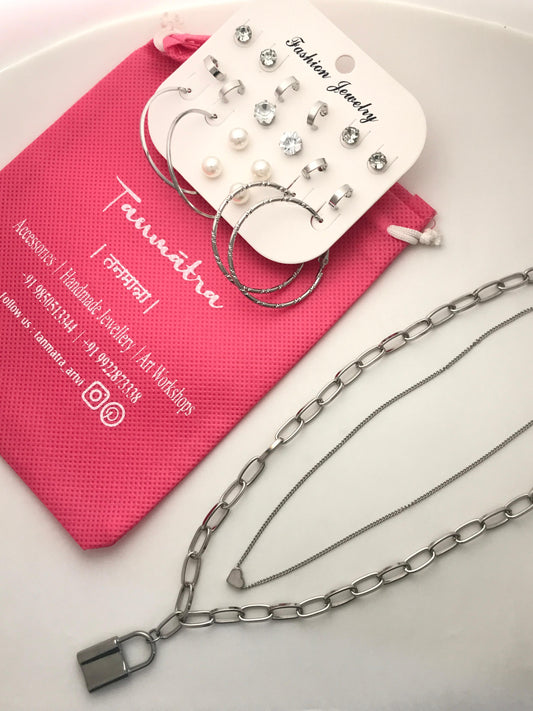 Silver Chain Necklace Combo - 8