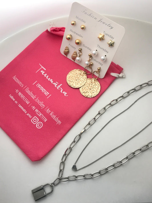 Silver Chain Necklace Combo - 10