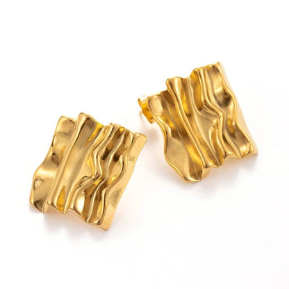 Textured Wave Design Gold Plated Stud Earring