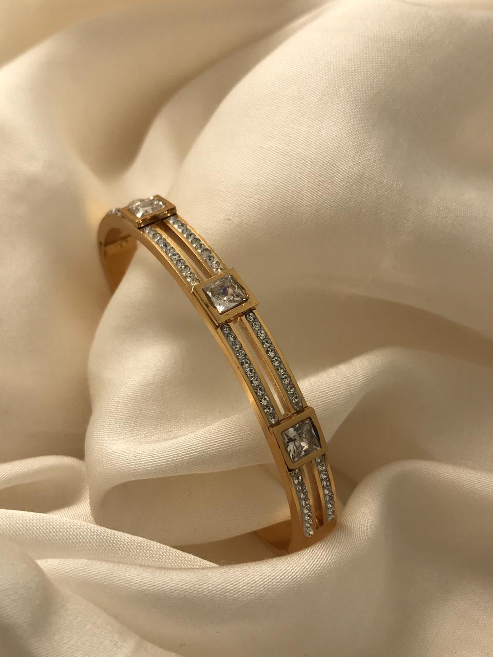 Gold Crystal Studded Square Motif Designer Bracelet