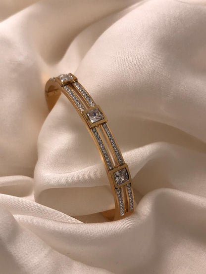 Gold Crystal Studded Square Motif Designer Bracelet