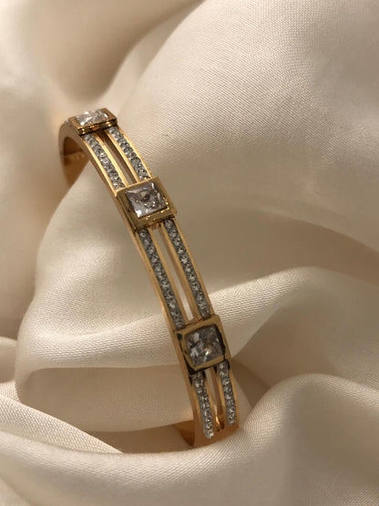 Gold Crystal Studded Square Motif Designer Bracelet