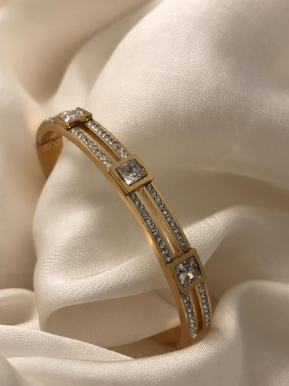 Gold Crystal Studded Square Motif Designer Bracelet