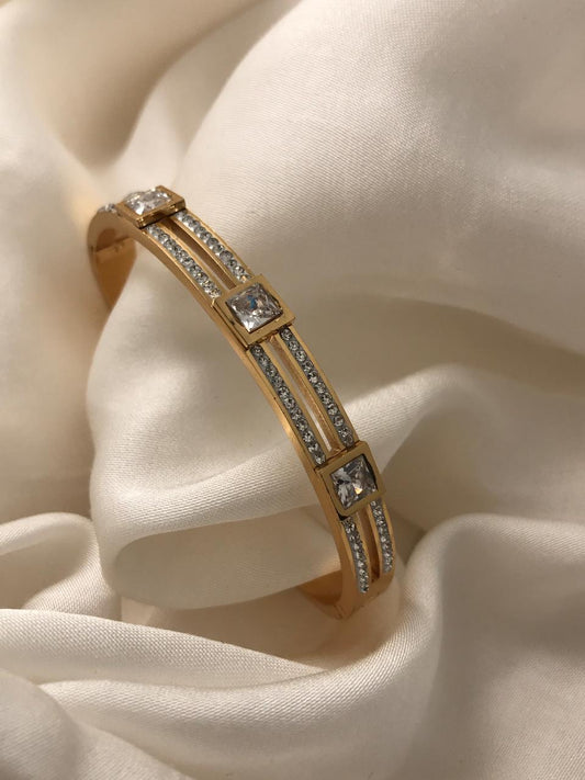 Gold Crystal Studded Square Motif Designer Bracelet