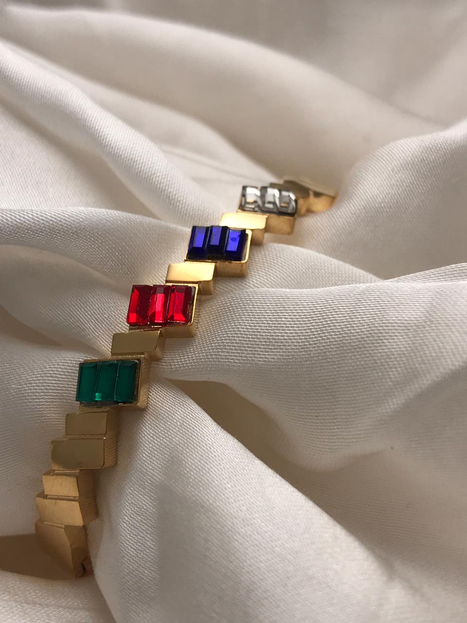 Gold Multi-color Square Stone Bracelet