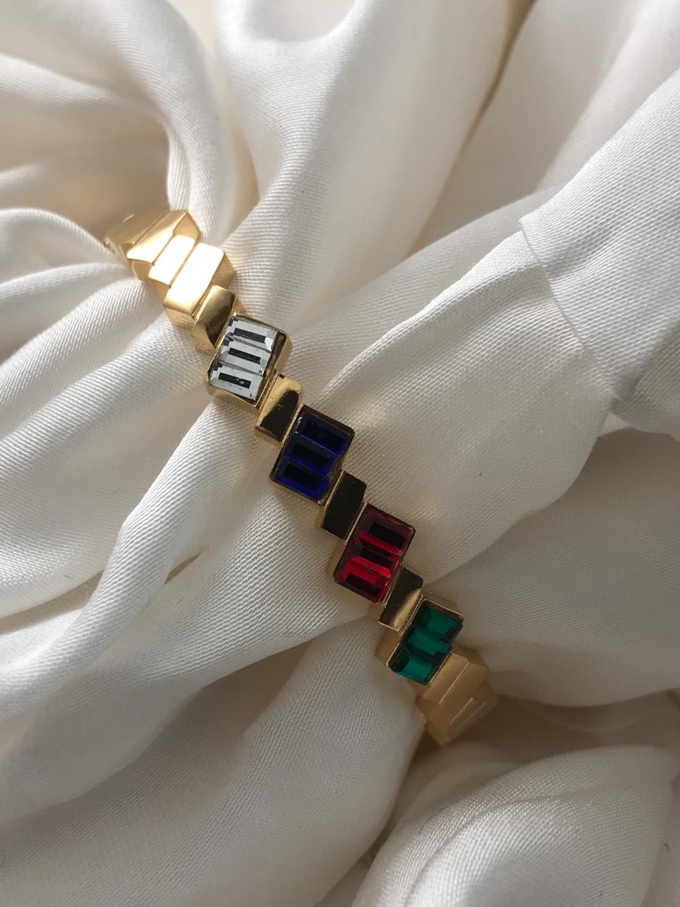 Gold Multi-color Square Stone Bracelet