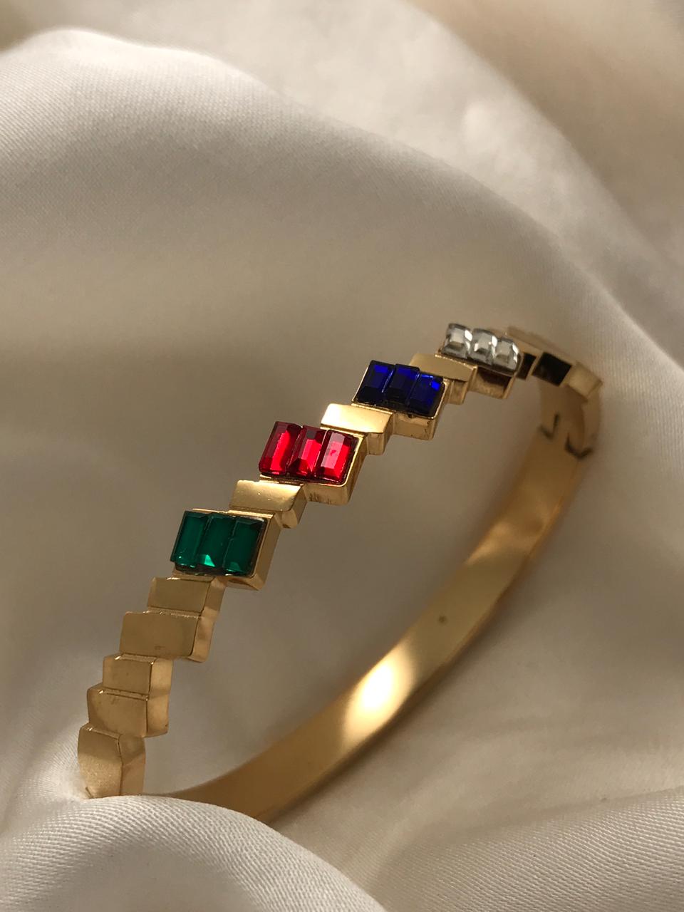Gold Multi-color Square Stone Bracelet