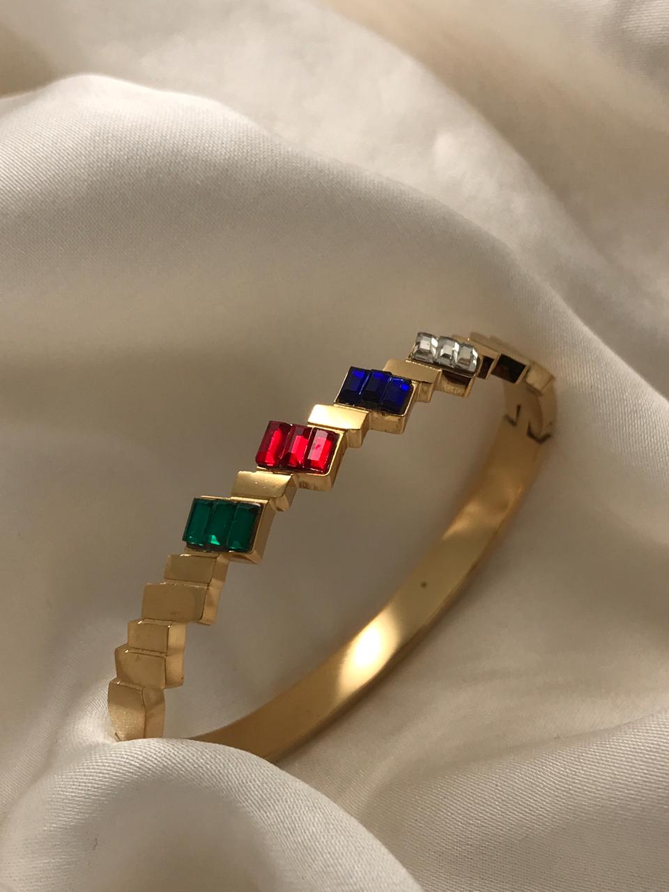 Gold Multi-color Square Stone Bracelet