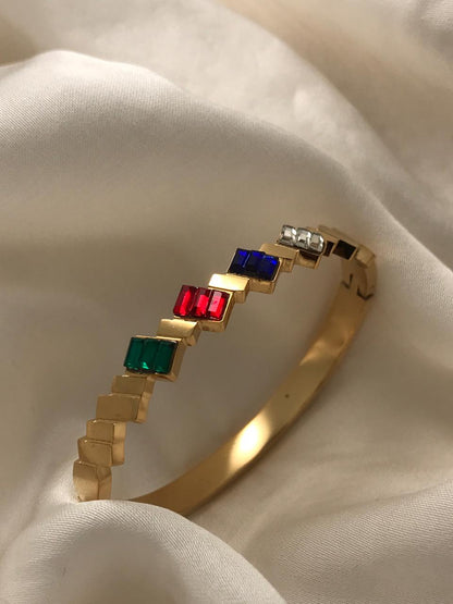 Gold Multi-color Square Stone Bracelet