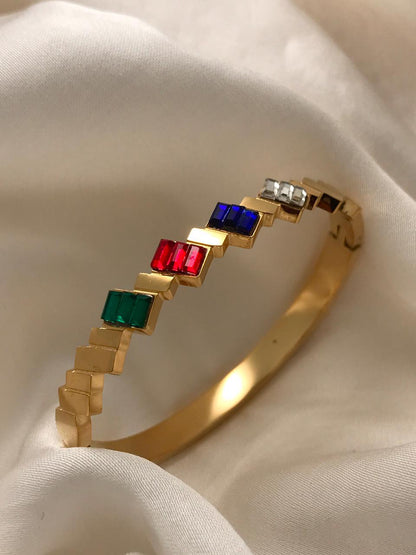 Gold Multi-color Square Stone Bracelet
