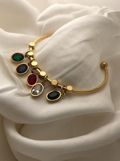 Gold Multi-color Gemstone Cuff Bracelet