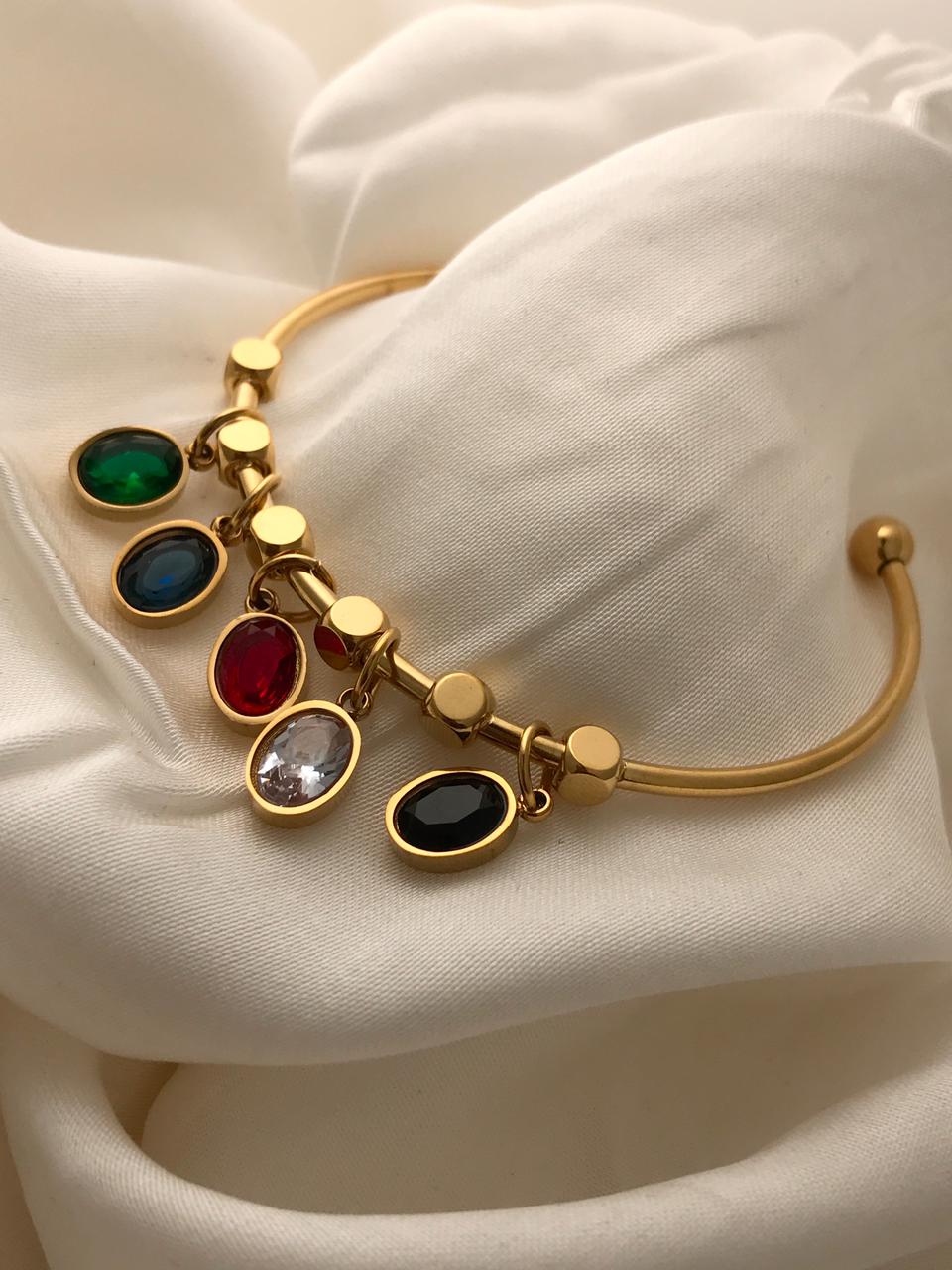 Gold Multi-color Gemstone Cuff Bracelet
