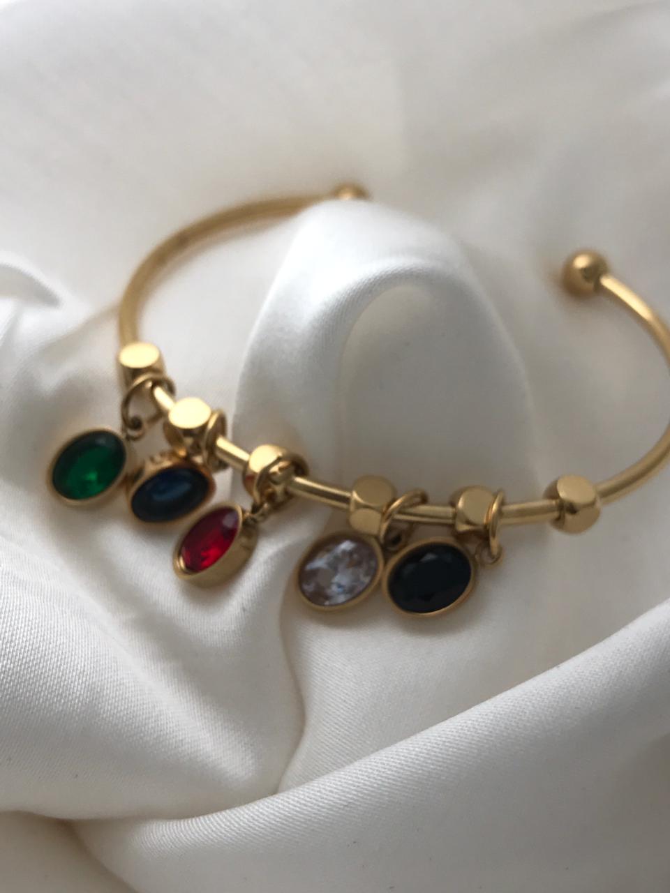 Gold Multi-color Gemstone Cuff Bracelet