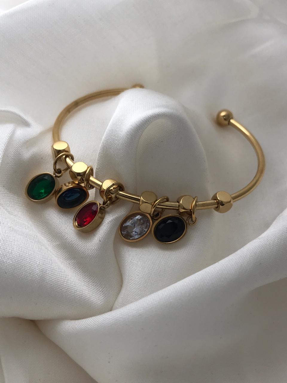 Gold Multi-color Gemstone Cuff Bracelet