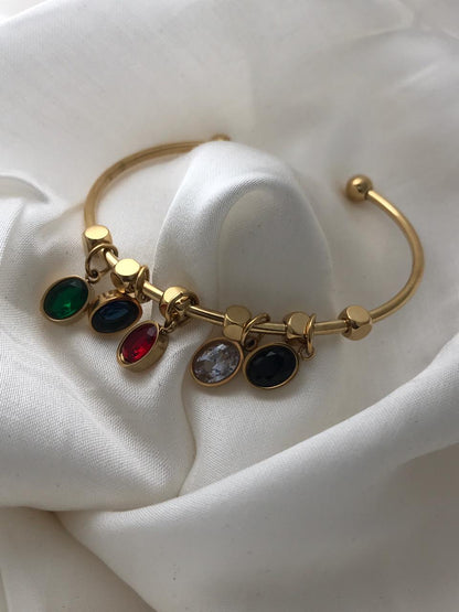 Gold Multi-color Gemstone Cuff Bracelet