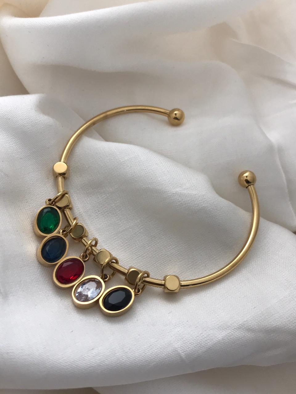 Gold Multi-color Gemstone Cuff Bracelet