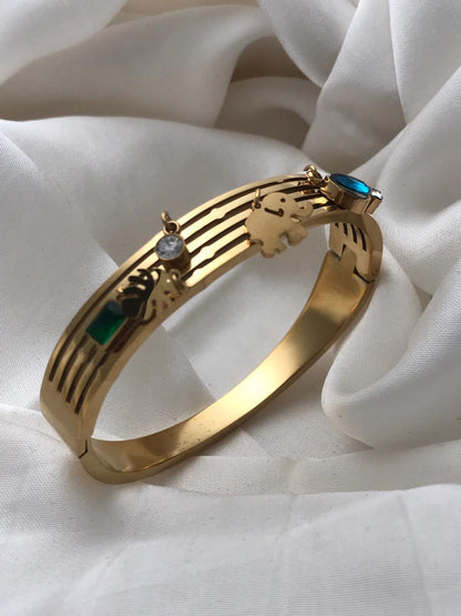 Gold Elephant & Gemstone Cuff Bracelet