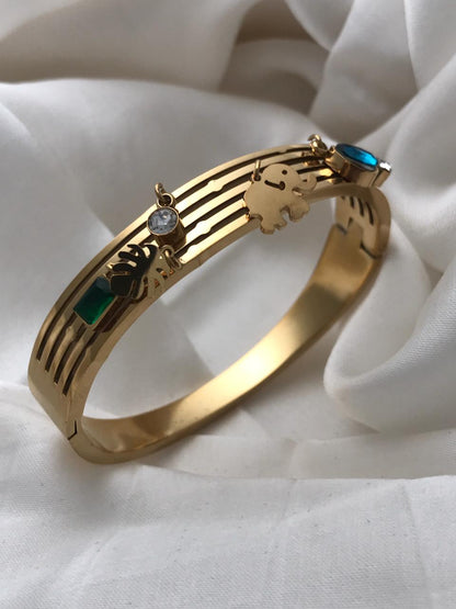 Gold Elephant & Gemstone Cuff Bracelet