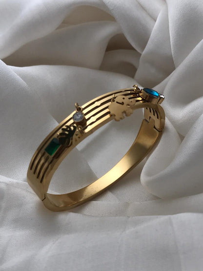 Gold Elephant & Gemstone Cuff Bracelet