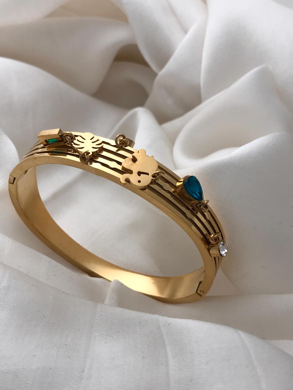 Gold Elephant & Gemstone Cuff Bracelet