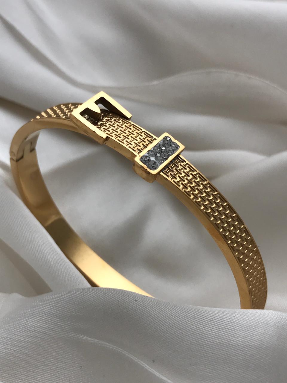 Gold Diamond-Set Hinged Bracelet