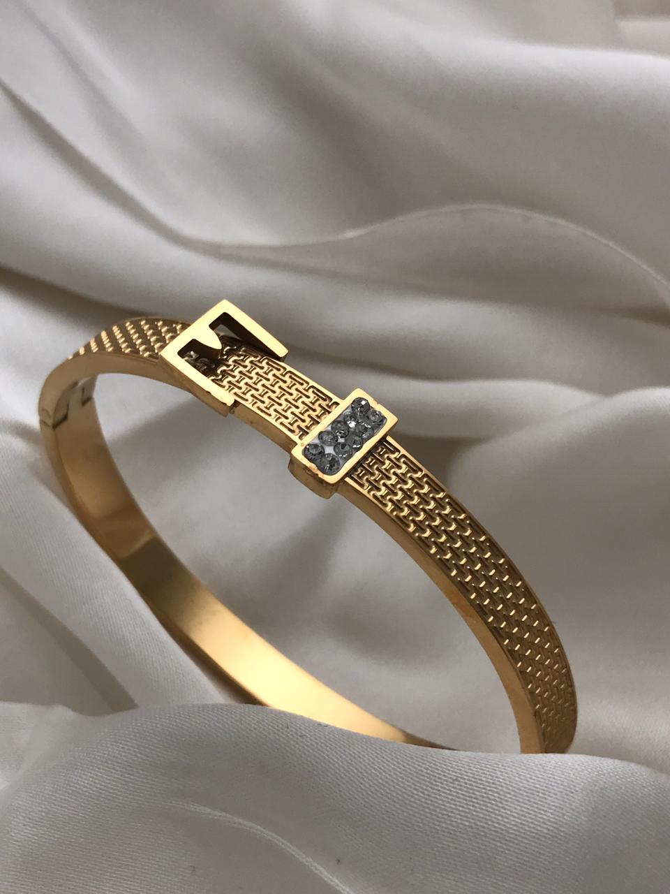 Gold Diamond-Set Hinged Bracelet