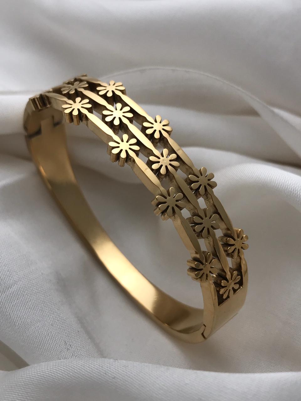 Gold Dainty Floral Cuf Bracelet