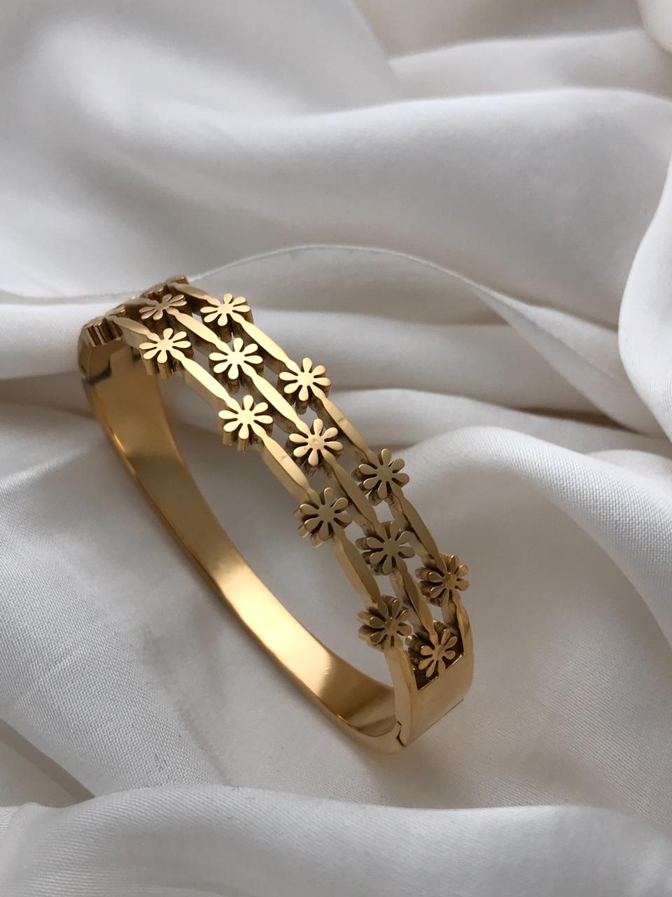 Gold Dainty Floral Cuf Bracelet