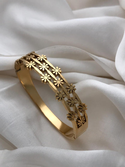 Gold Dainty Floral Cuf Bracelet