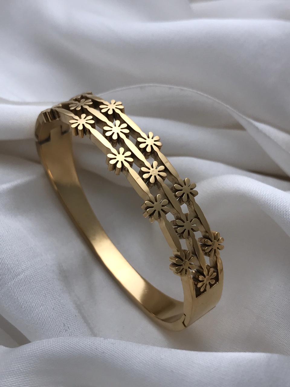 Gold Dainty Floral Cuf Bracelet