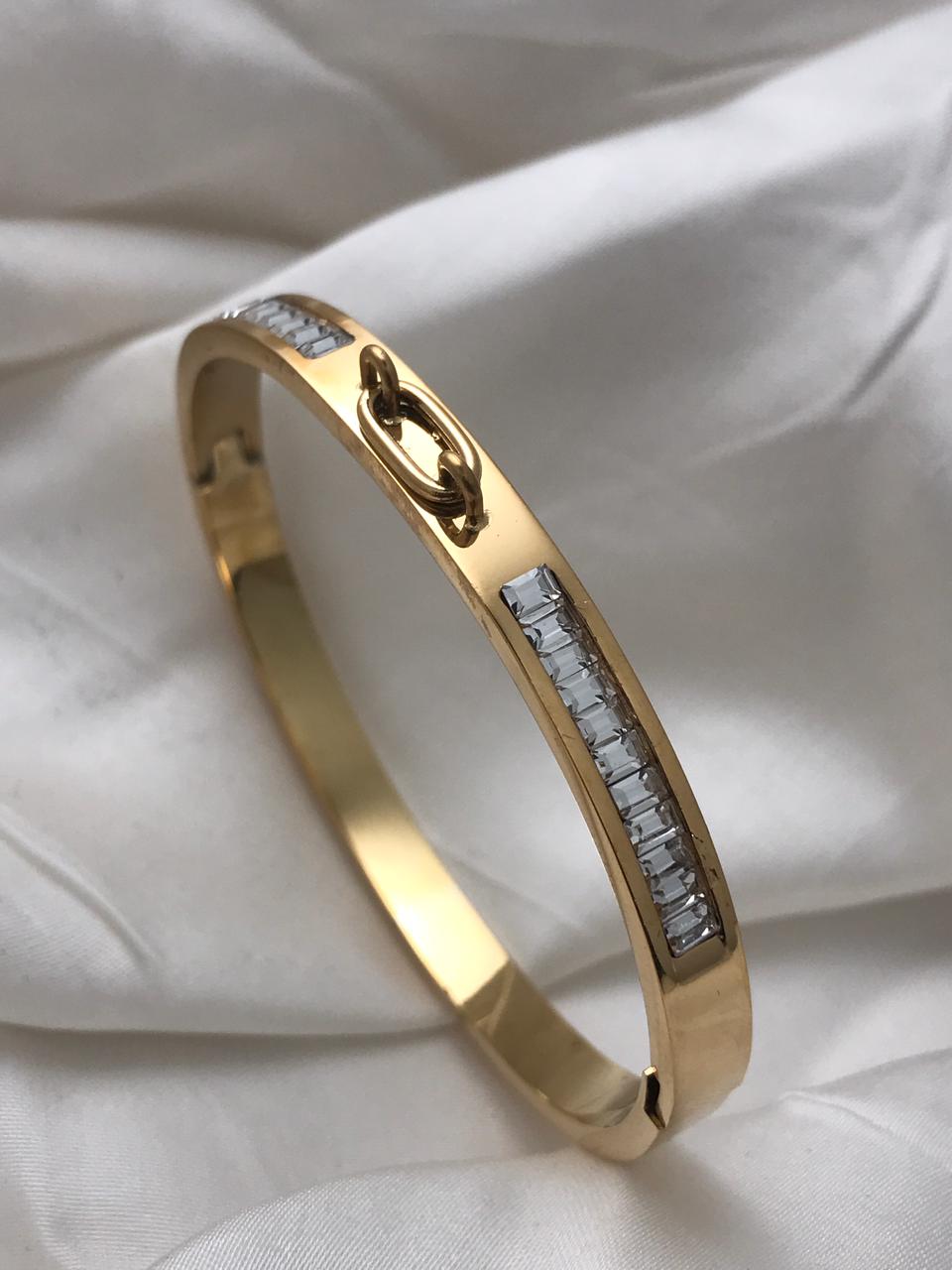 Gold Baguette-cut Crystals Bracelet