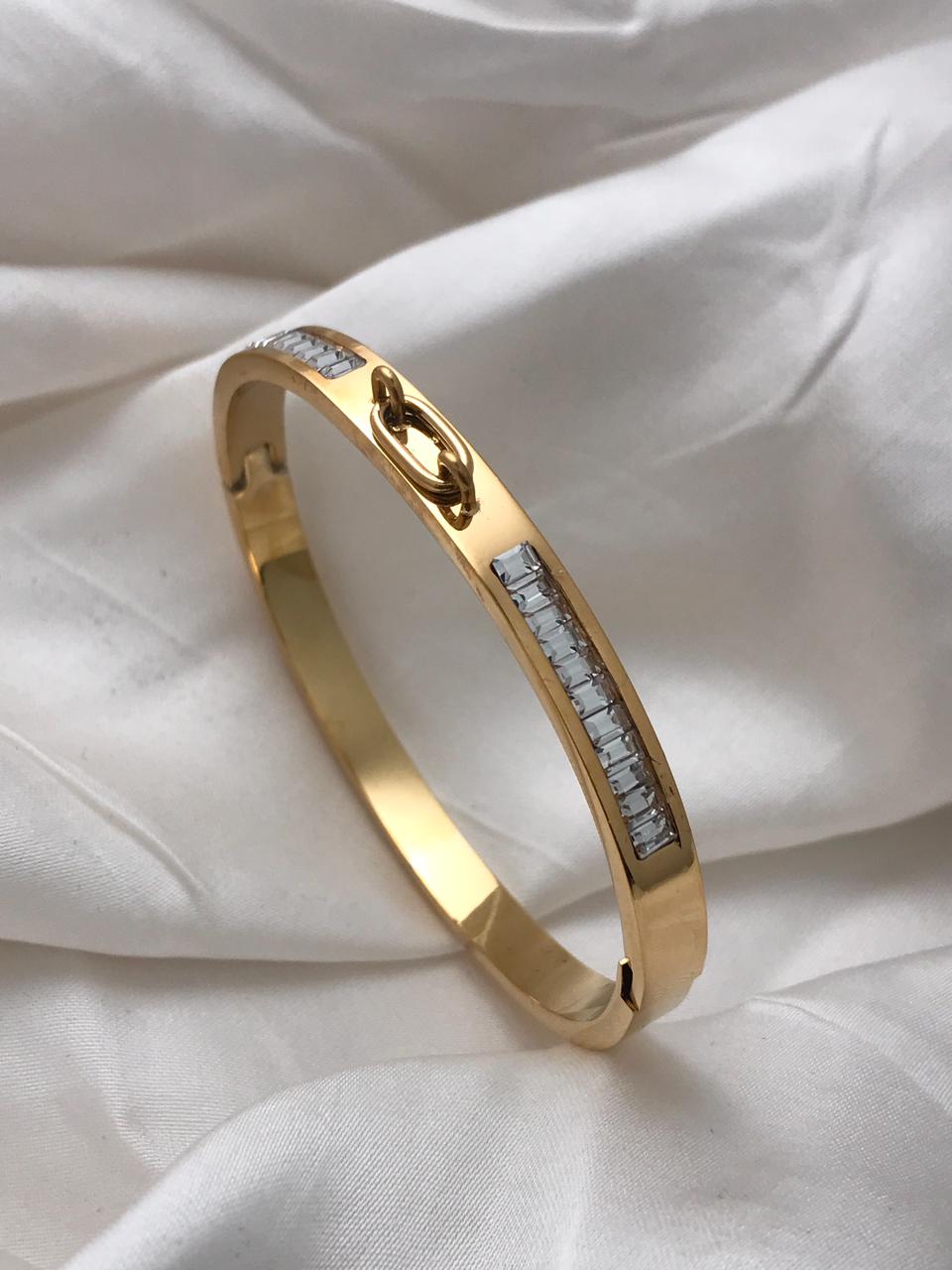 Gold Baguette-cut Crystals Bracelet