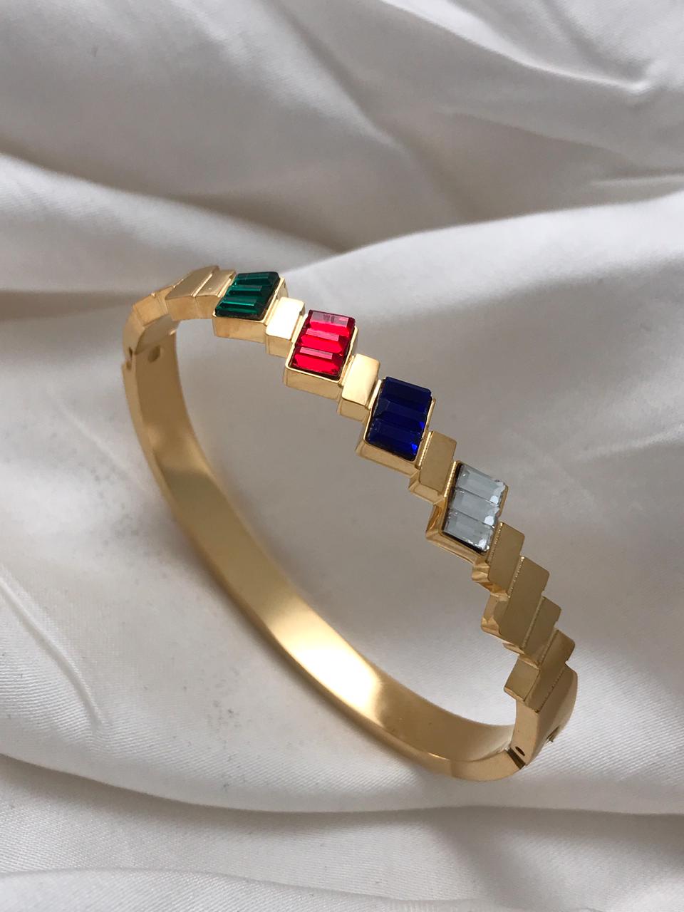 Gold Multi-Coloured Crystal Prism Steps Bracelet