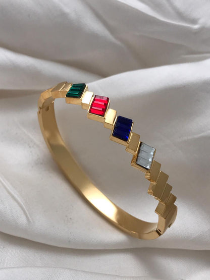 Gold Multi-Coloured Crystal Prism Steps Bracelet