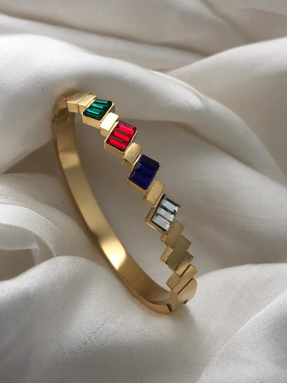 Gold Multi-Coloured Crystal Prism Steps Bracelet