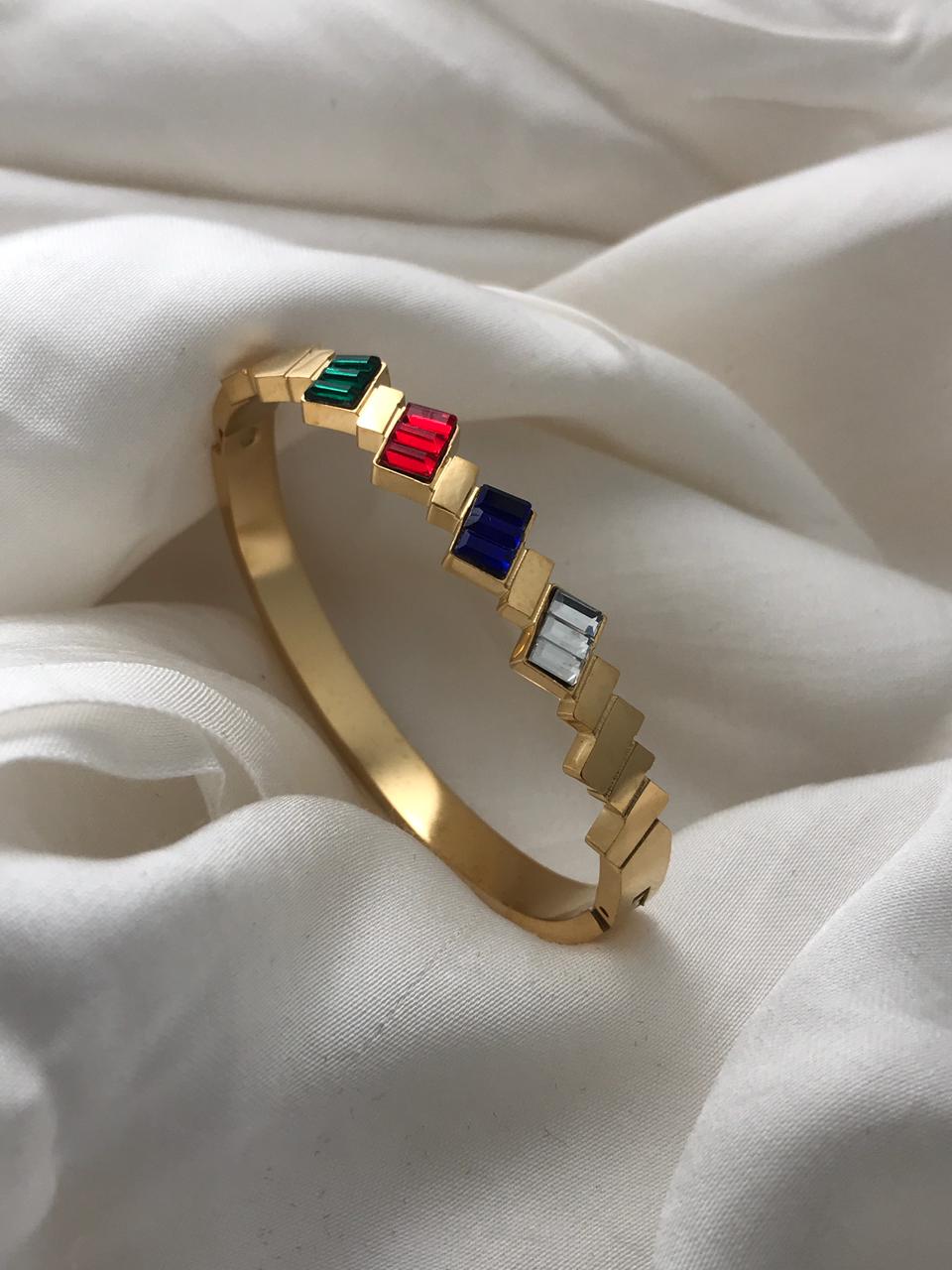 Gold Multi-Coloured Crystal Prism Steps Bracelet