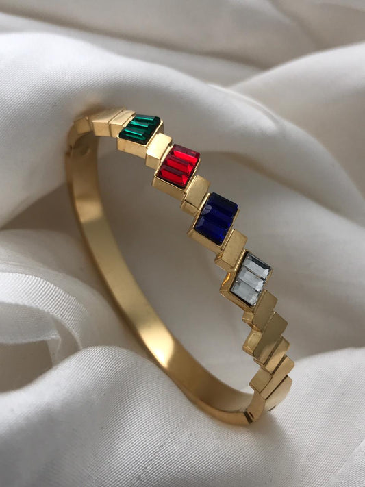 Gold Multi-Coloured Crystal Prism Steps Bracelet