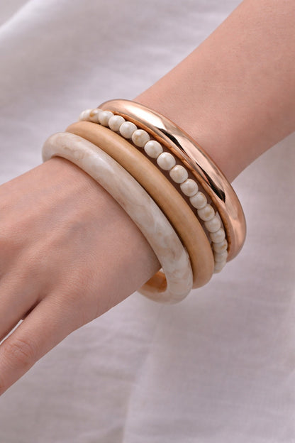 Ivory Wood Pearl Bangle Set