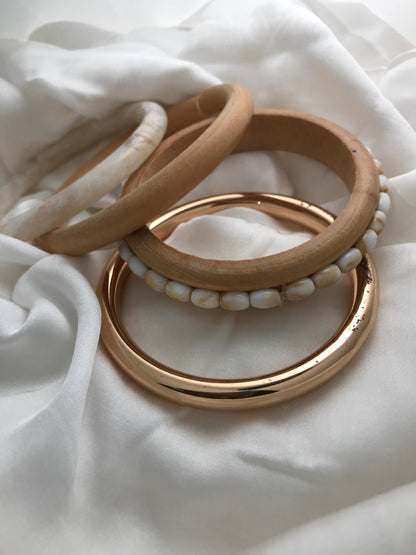 Ivory Wood Pearl Bangle Set