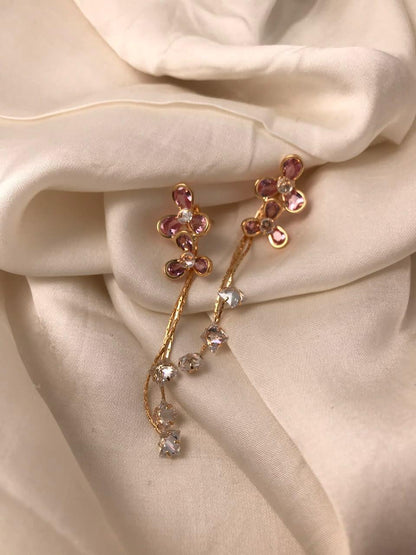 Gold-Plated Crystal Light PinkClover Chain Drop Earrings (Copy)