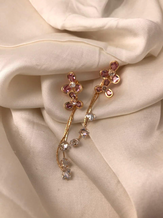 Gold-Plated Crystal Light PinkClover Chain Drop Earrings (Copy)