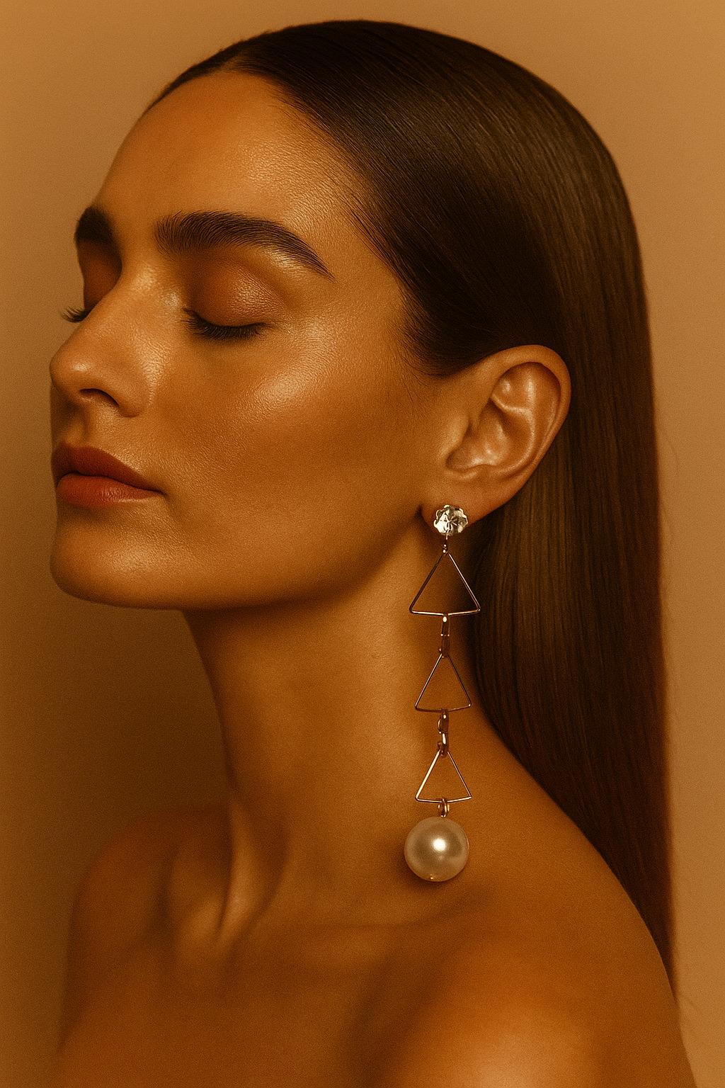 Pearl Gold triangle Earring